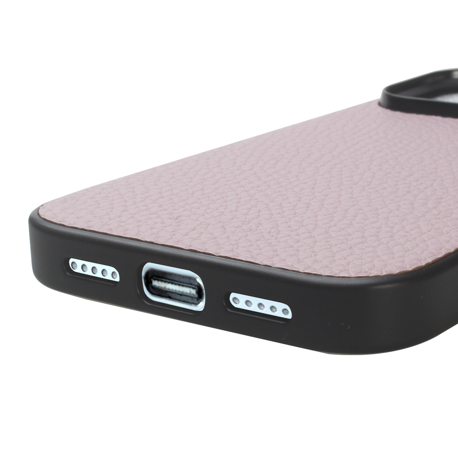 Triwood Tech premium PU leather texture iPhone case with soft TPU edges in pink, beige, yellow, purple, olive and light blue