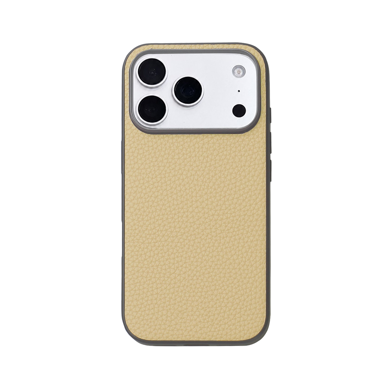 Triwood Tech premium PU leather texture iPhone case with soft TPU edges in pink, beige, yellow, purple, olive and light blue