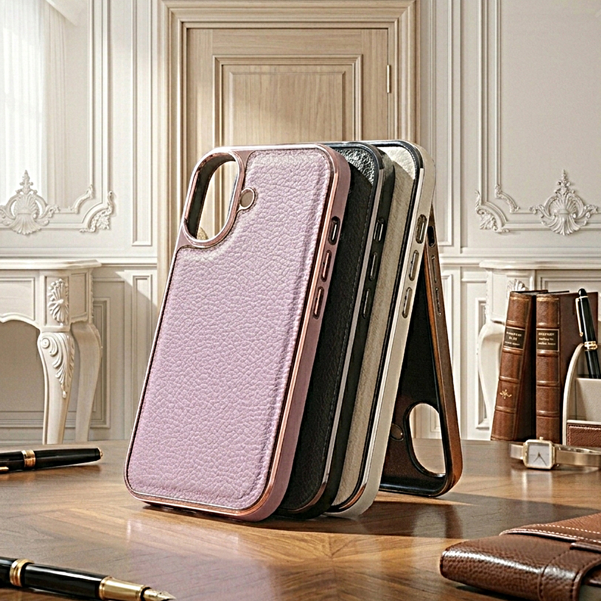 Triwood Tech PU leather phone case with metallic frame for OEM ODM manufacturing