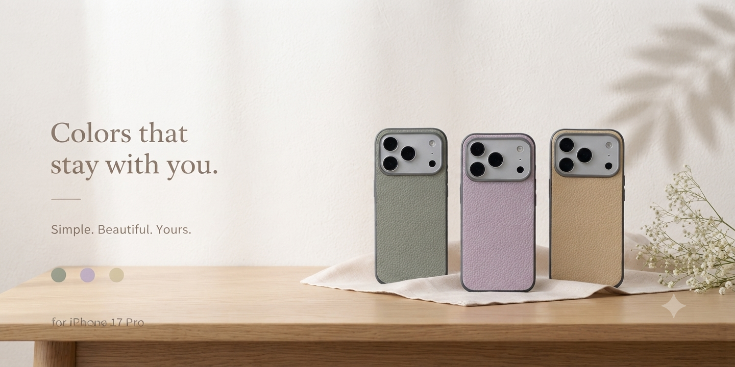 Triwood Tech premium PU leather texture iPhone case with soft TPU edges in pink, beige, yellow, purple, olive and light blue