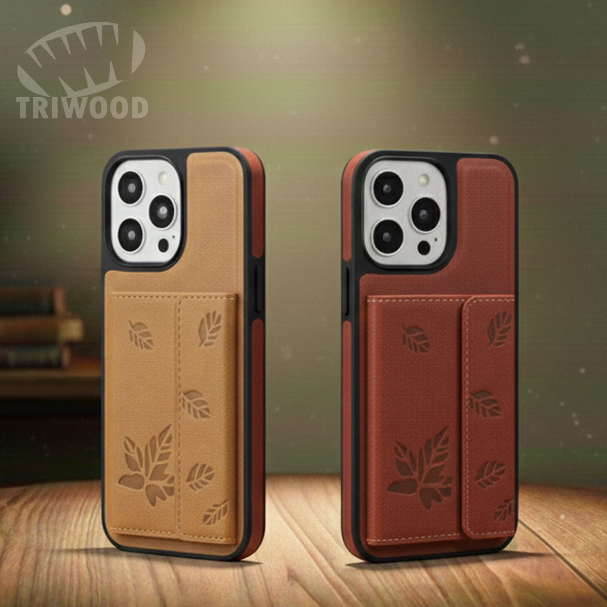 Magnetic leather phone case with detachable card holder